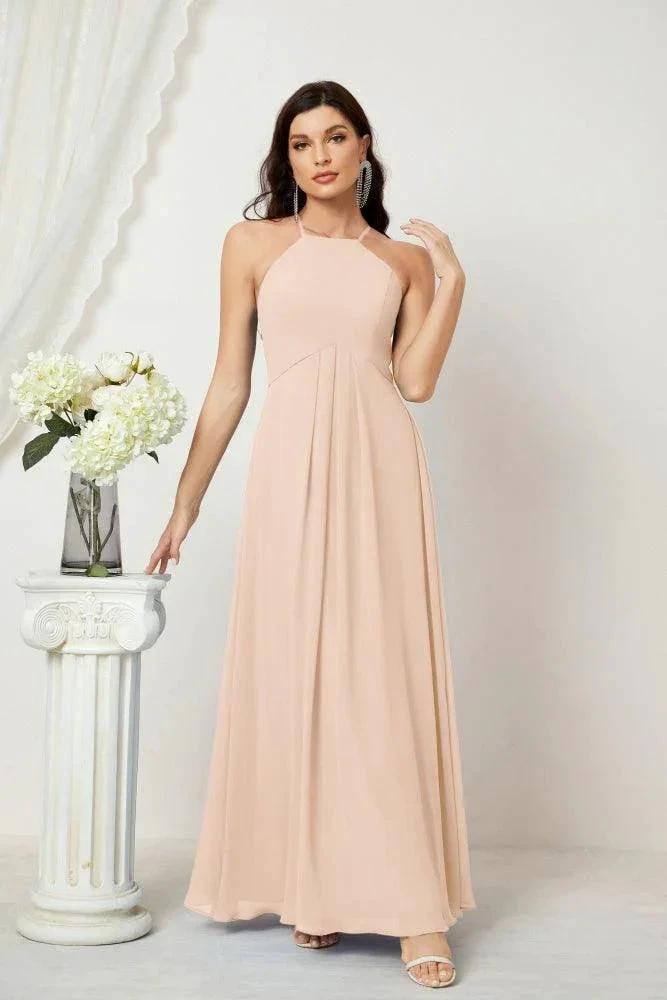 Numbersea Chiffon Halter Bridesmaid Dresses Long A-Line Formal Evening Dress 2805 by numbersea