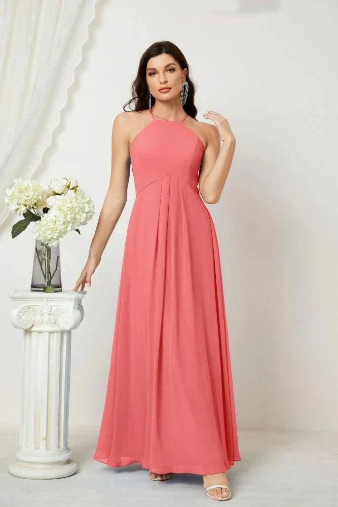 Numbersea Chiffon Halter Bridesmaid Dresses Long A-Line Formal Evening Dress 2805 by numbersea