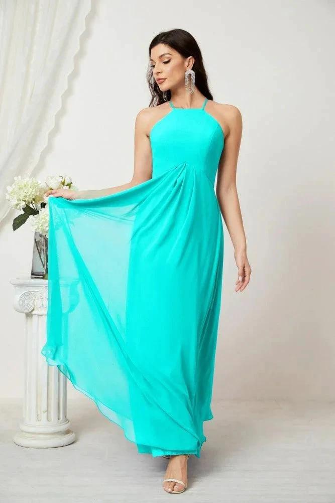 Numbersea Chiffon Halter Bridesmaid Dresses Long A-Line Formal Evening Dress 2805 by numbersea