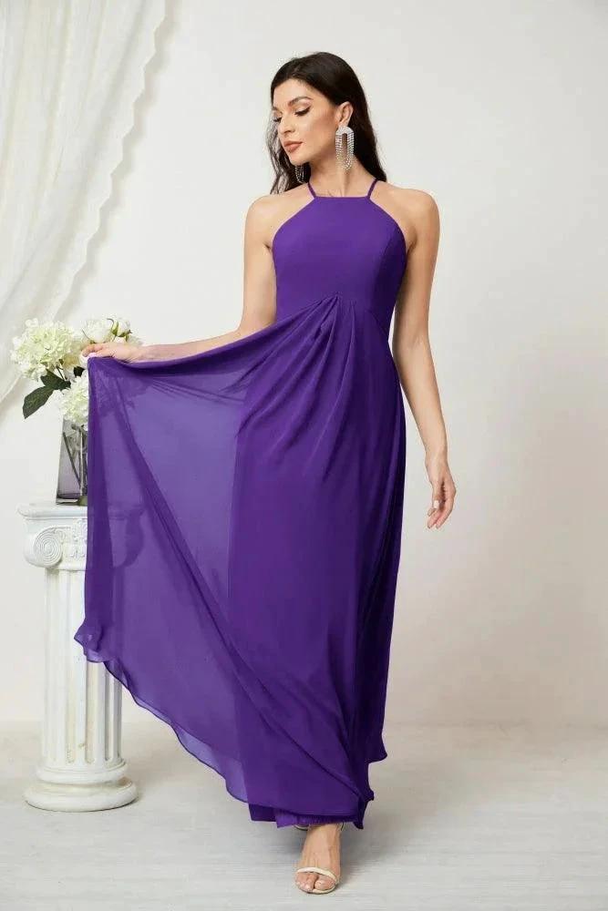 Numbersea Chiffon Halter Bridesmaid Dresses Long A-Line Formal Evening Dress 2805 by numbersea