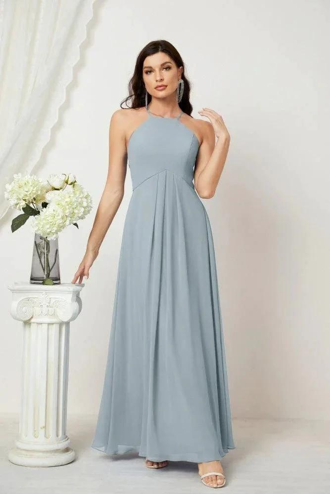 Numbersea Chiffon Halter Bridesmaid Dresses Long A-Line Formal Evening Dress 2805 by numbersea