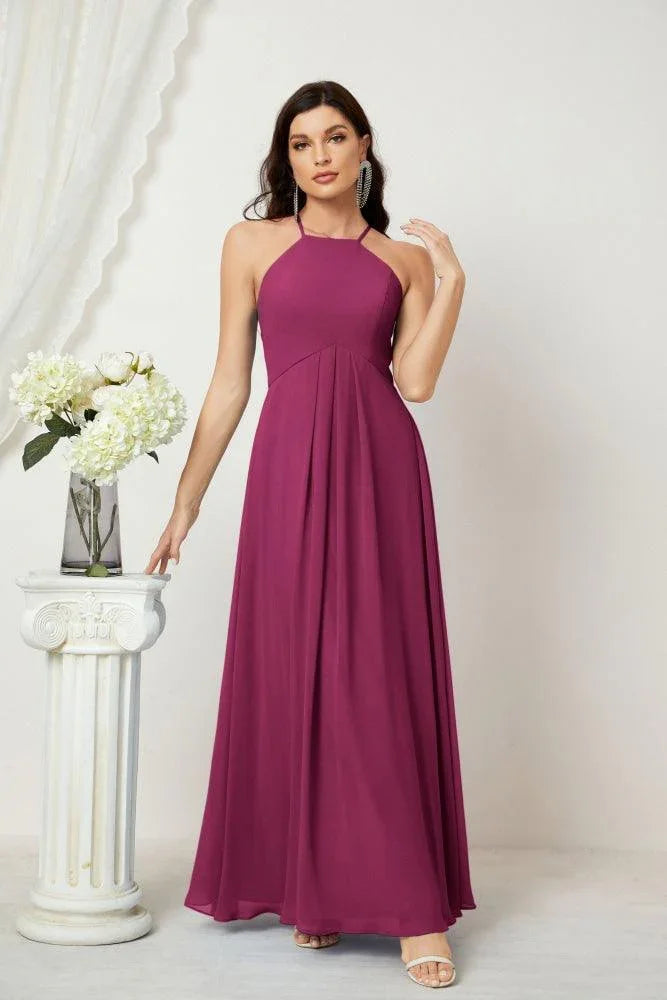 Numbersea Chiffon Halter Bridesmaid Dresses Long A-Line Formal Evening Dress 2805 by numbersea