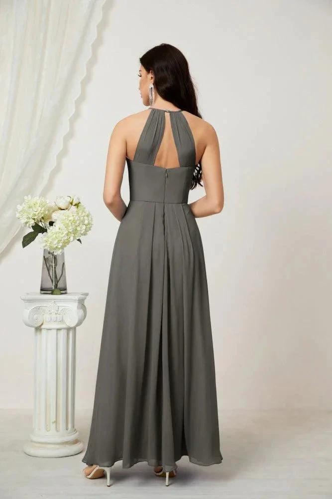 Numbersea Chiffon Halter Bridesmaid Dresses Long A-Line Formal Evening Dress 2805 by numbersea