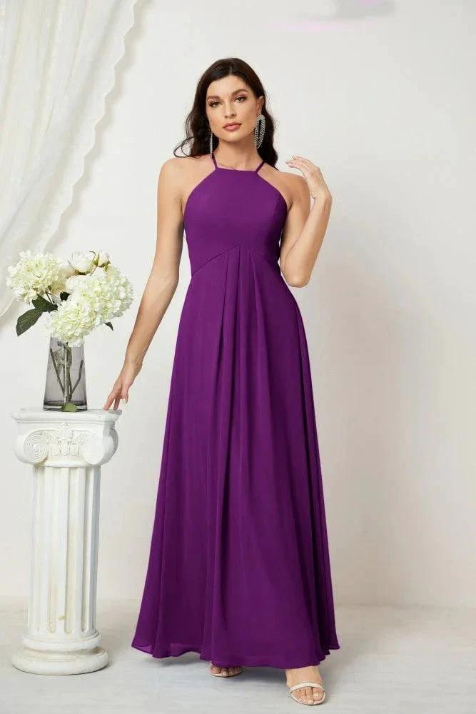 Numbersea Chiffon Halter Bridesmaid Dresses Long A-Line Formal Evening Dress 2805 by numbersea