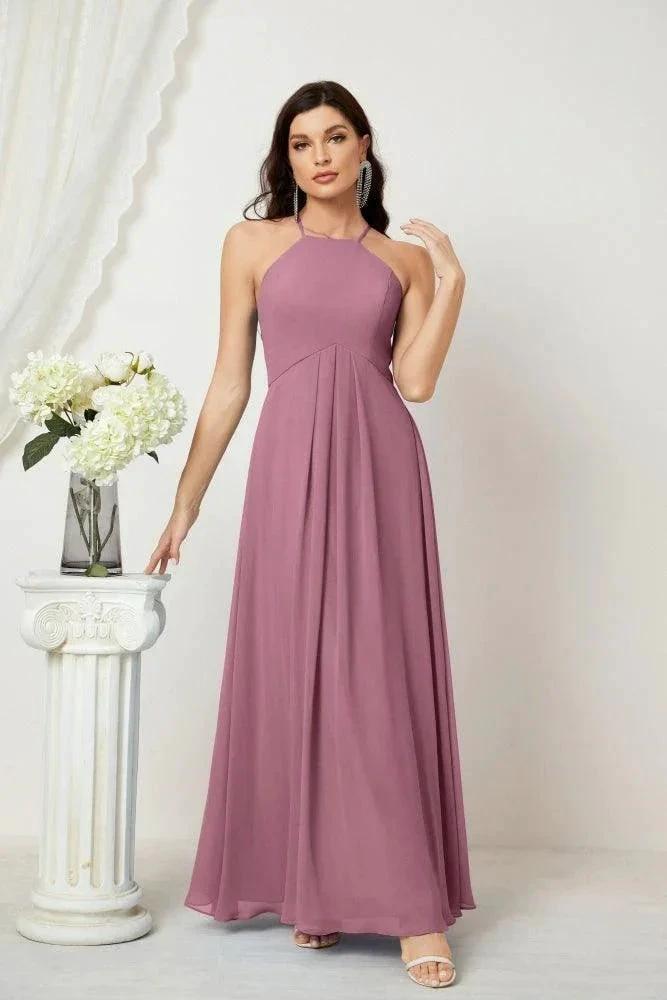 Numbersea Chiffon Halter Bridesmaid Dresses Long A-Line Formal Evening Dress 2805 by numbersea