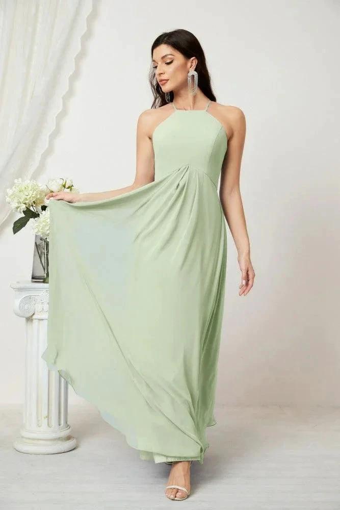 Numbersea Chiffon Halter Bridesmaid Dresses Long A-Line Formal Evening Dress 2805 by numbersea