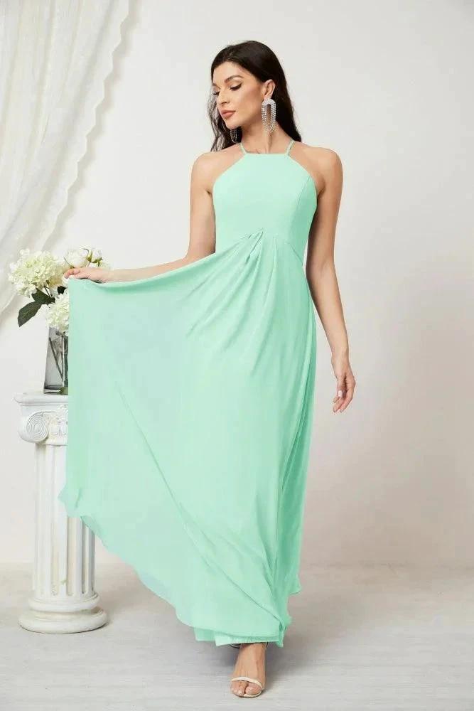 Numbersea Chiffon Halter Bridesmaid Dresses Long A-Line Formal Evening Dress 2805 by numbersea