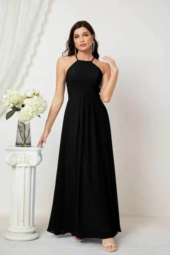 Numbersea Chiffon Halter Bridesmaid Dresses Long A-Line Formal Evening Dress 2805 by numbersea