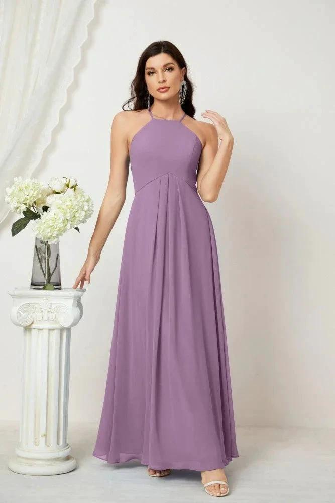 Numbersea Chiffon Halter Bridesmaid Dresses Long A-Line Formal Evening Dress 2805 by numbersea