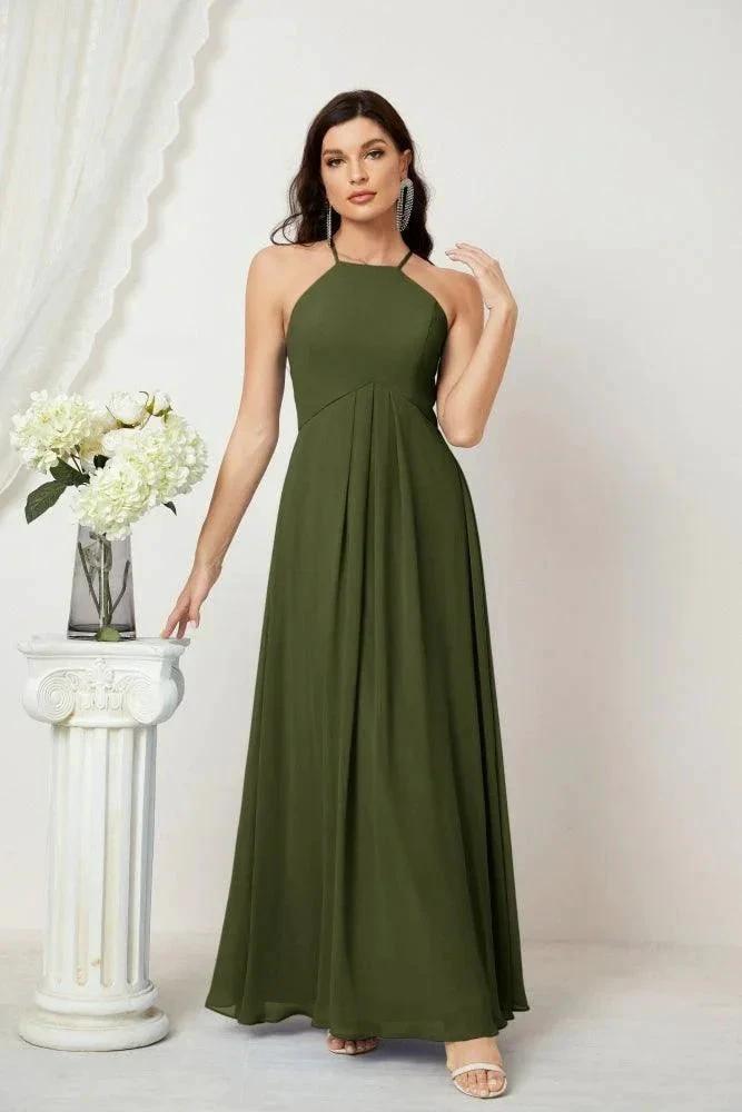 Numbersea Chiffon Halter Bridesmaid Dresses Long A-Line Formal Evening Dress 2805 by numbersea