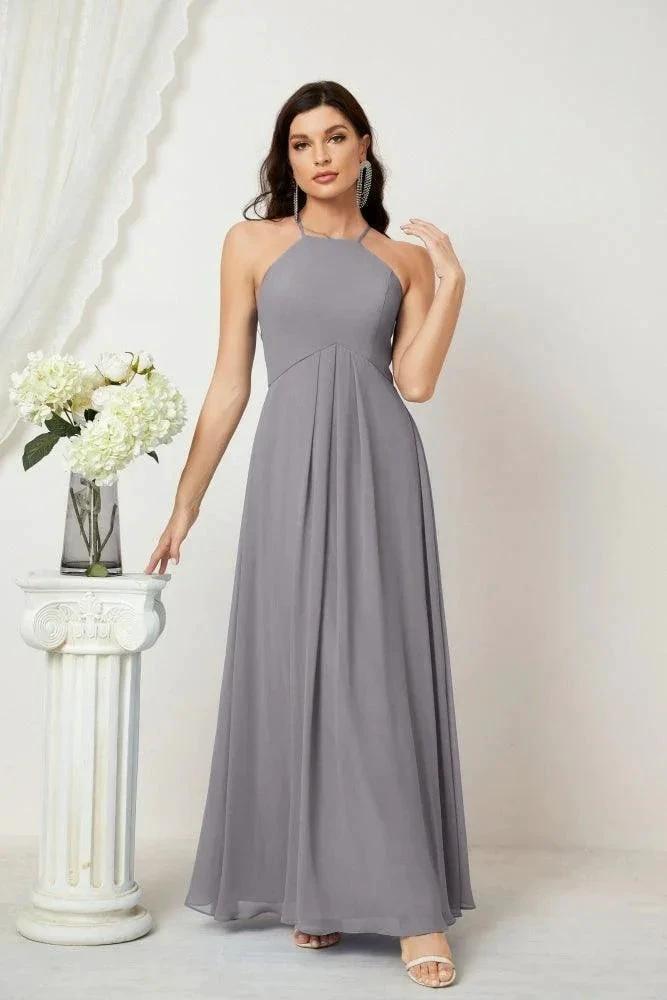 Numbersea Chiffon Halter Bridesmaid Dresses Long A-Line Formal Evening Dress 2805 by numbersea