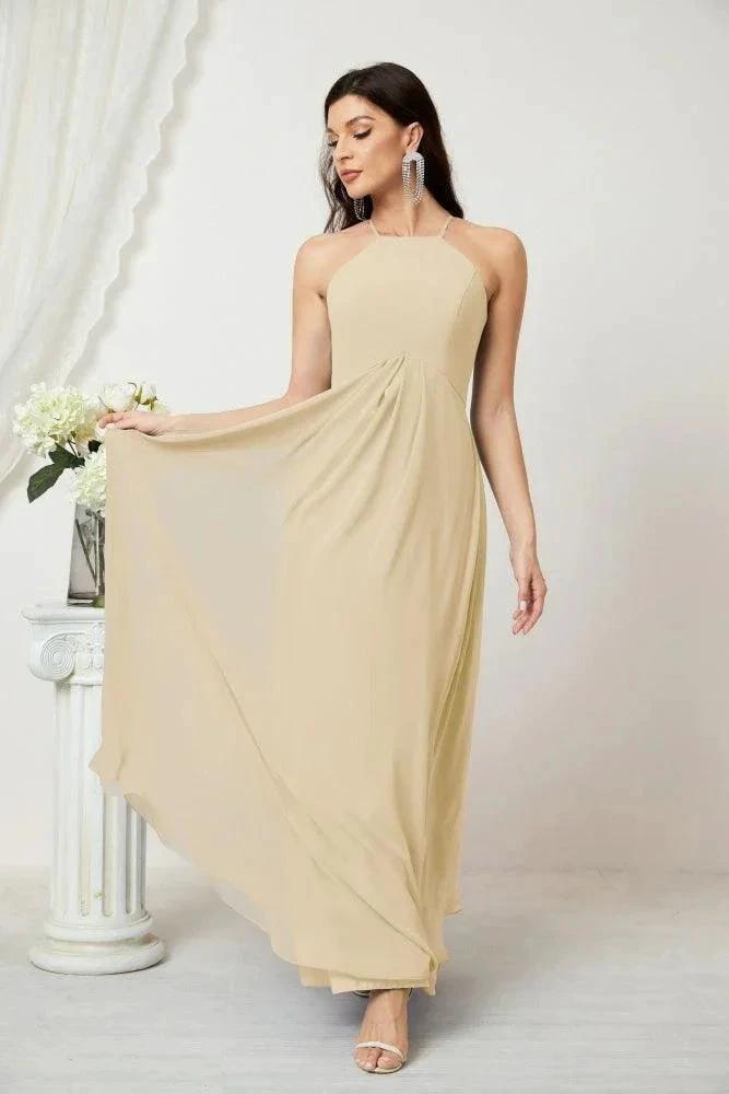 Numbersea Chiffon Halter Bridesmaid Dresses Long A-Line Formal Evening Dress 2805 by numbersea