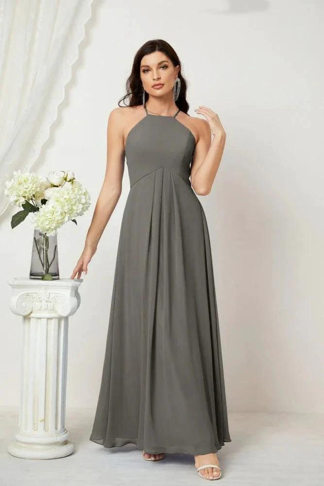 Numbersea Chiffon Halter Bridesmaid Dresses Long A-Line Formal Evening Dress 2805 by numbersea