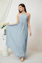 Numbersea Chiffon Halter Bridesmaid Dresses Long A-Line Formal Evening Dress 2805 by numbersea