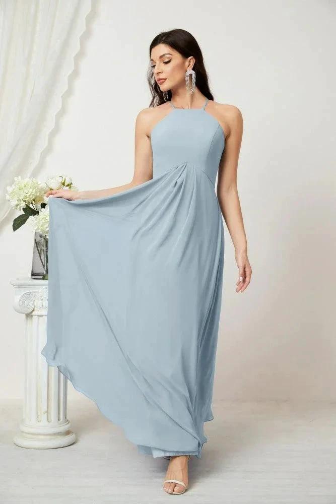 Numbersea Chiffon Halter Bridesmaid Dresses Long A-Line Formal Evening Dress 2805 by numbersea