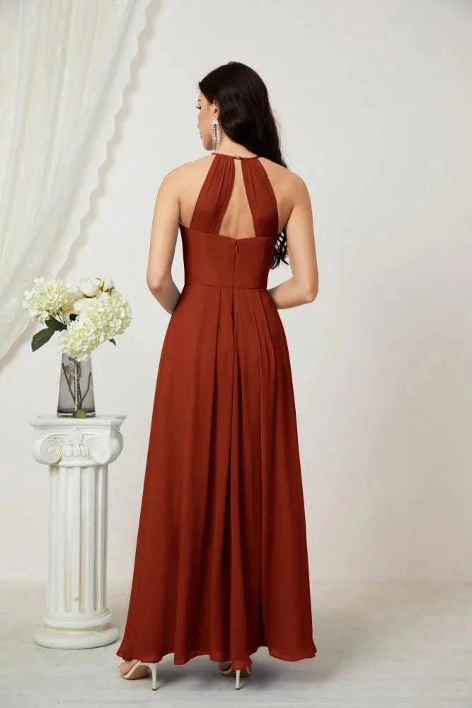 Numbersea Chiffon Halter Bridesmaid Dresses Long A-Line Formal Evening Dress 2805 by numbersea