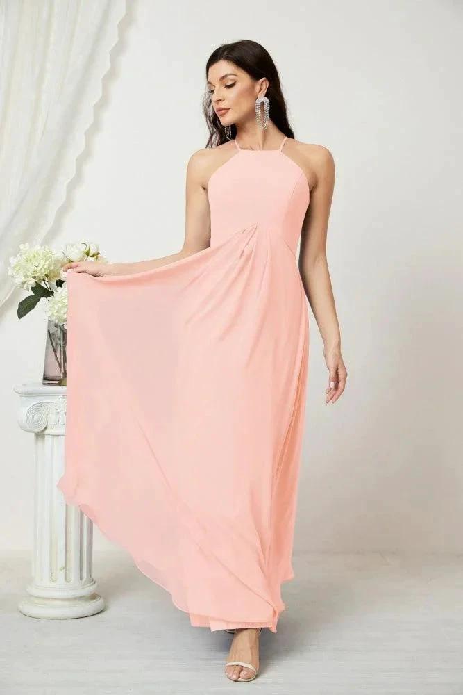 Numbersea Chiffon Halter Bridesmaid Dresses Long A-Line Formal Evening Dress 2805 by numbersea