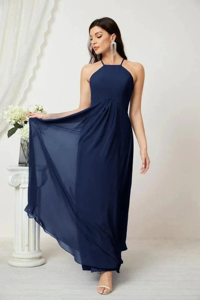 Numbersea Chiffon Halter Bridesmaid Dresses Long A-Line Formal Evening Dress 2805 by numbersea