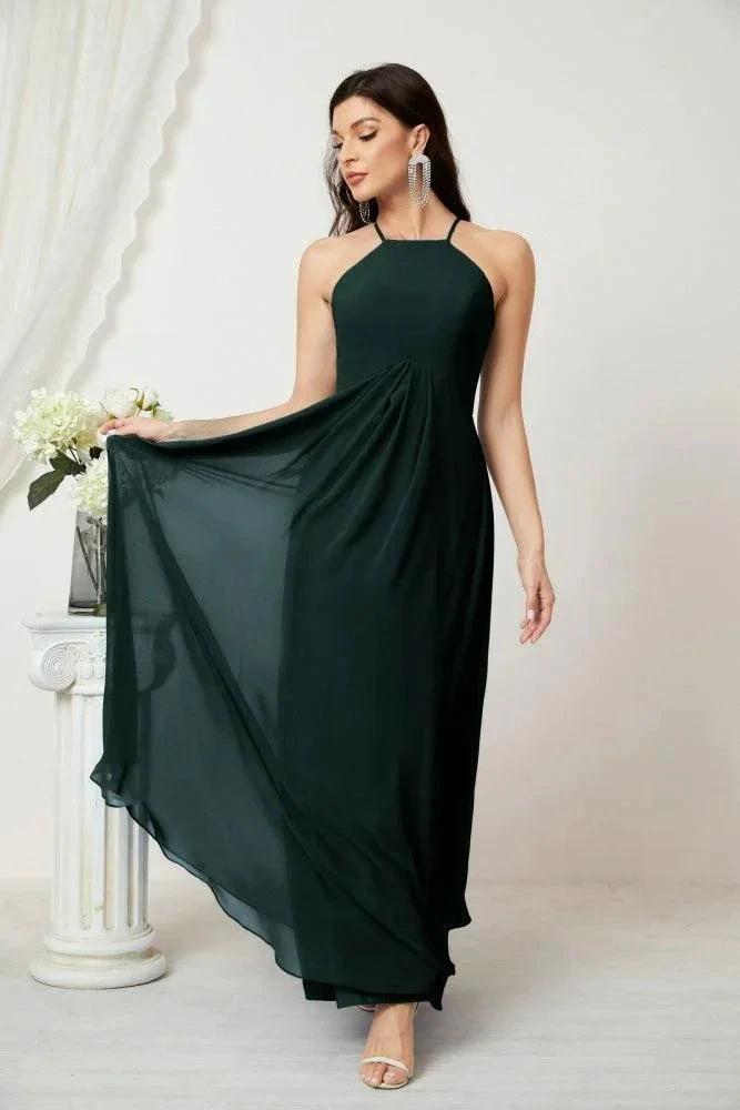 Numbersea Chiffon Halter Bridesmaid Dresses Long A-Line Formal Evening Dress 2805 by numbersea