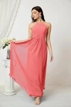 Numbersea Chiffon Halter Bridesmaid Dresses Long A-Line Formal Evening Dress 2805 by numbersea