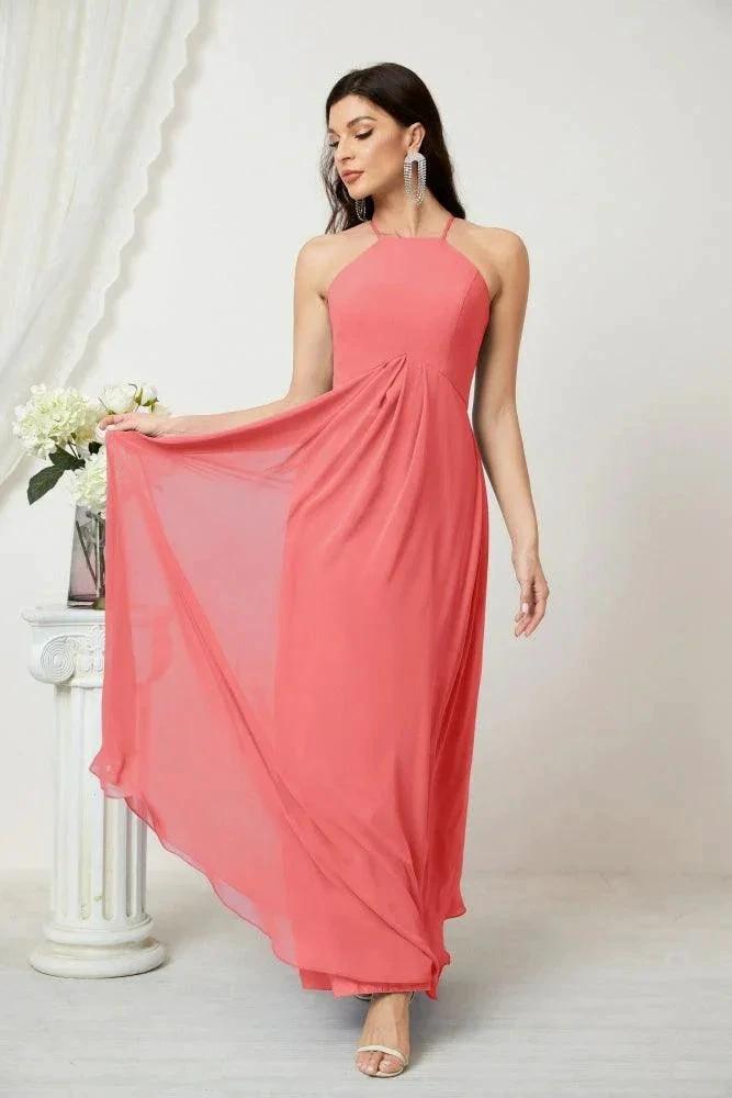 Numbersea Chiffon Halter Bridesmaid Dresses Long A-Line Formal Evening Dress 2805 by numbersea