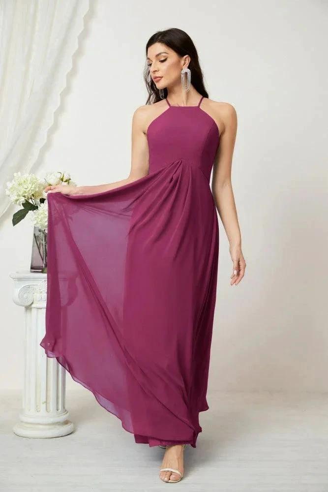 Numbersea Chiffon Halter Bridesmaid Dresses Long A-Line Formal Evening Dress 2805 by numbersea