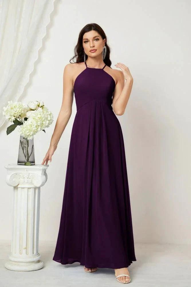 Numbersea Chiffon Halter Bridesmaid Dresses Long A-Line Formal Evening Dress 2805 by numbersea