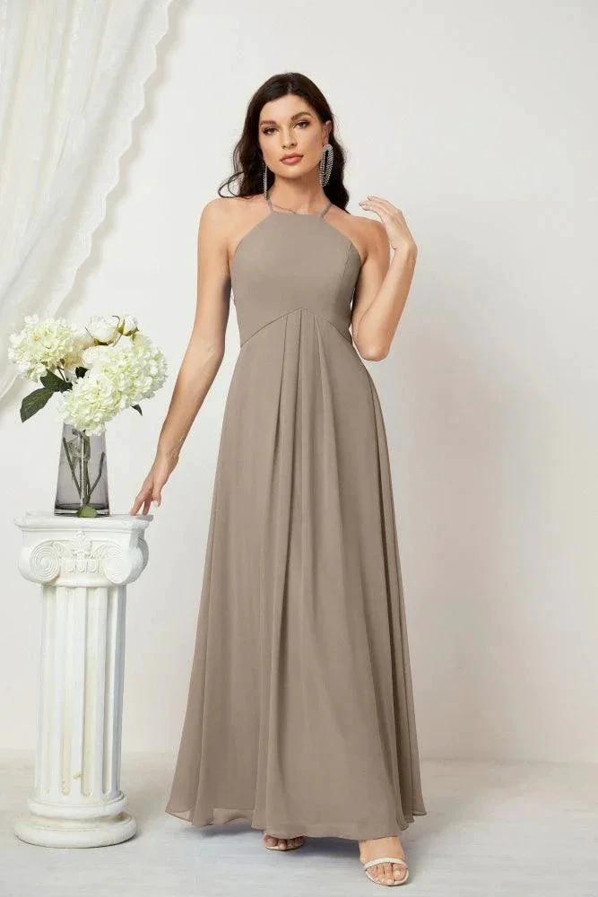 Numbersea Chiffon Halter Bridesmaid Dresses Long A-Line Formal Evening Dress 2805 by numbersea
