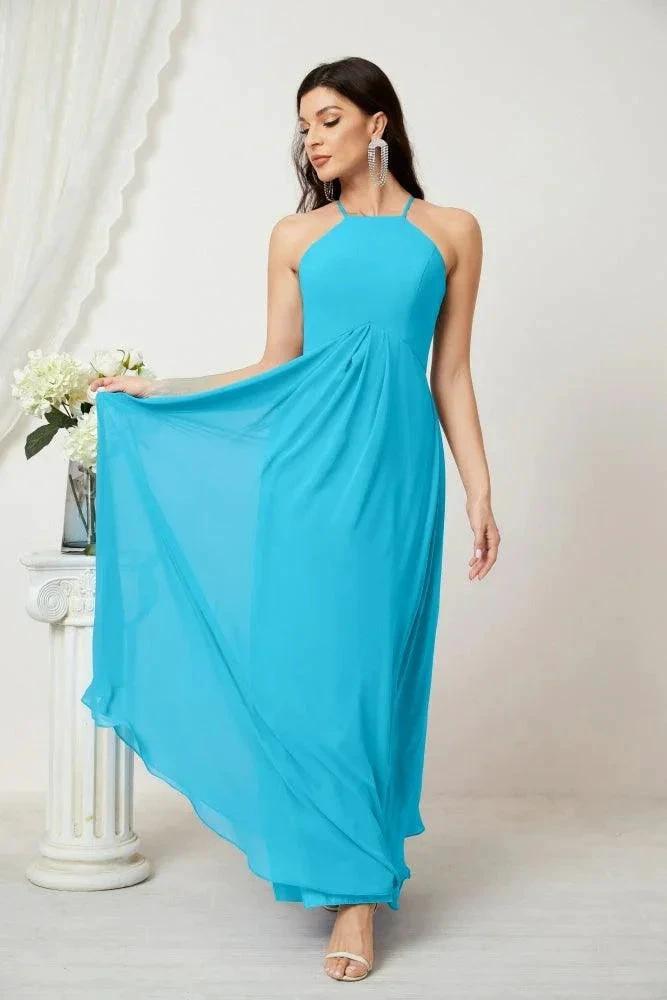 Numbersea Chiffon Halter Bridesmaid Dresses Long A-Line Formal Evening Dress 2805 by numbersea