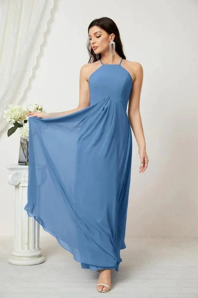 Numbersea Chiffon Halter Bridesmaid Dresses Long A-Line Formal Evening Dress 2805 by numbersea