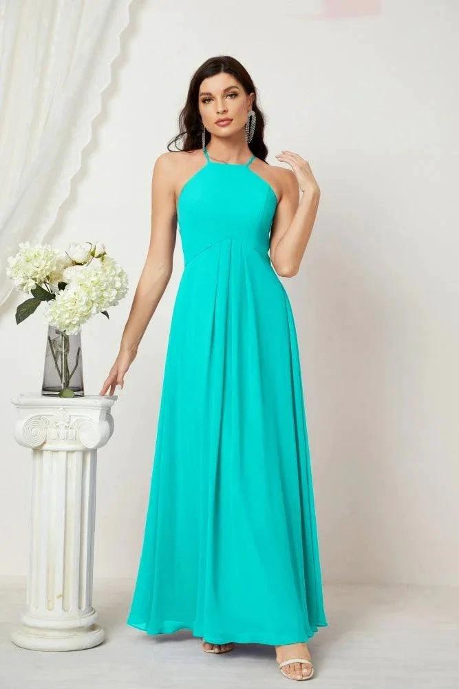 Numbersea Chiffon Halter Bridesmaid Dresses Long A-Line Formal Evening Dress 2805 by numbersea