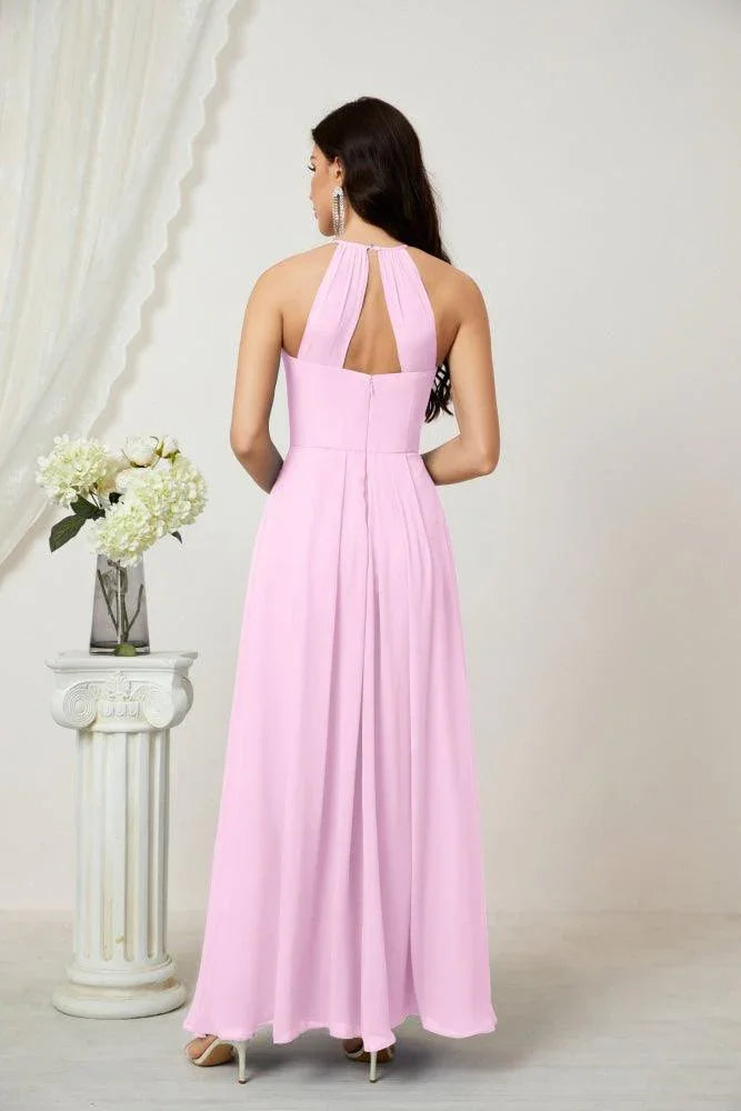 Numbersea Chiffon Halter Bridesmaid Dresses Long A-Line Formal Evening Dress 2805 by numbersea