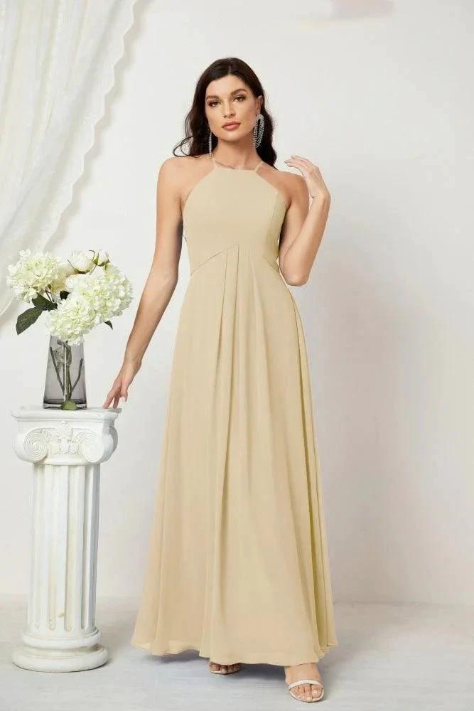 Numbersea Chiffon Halter Bridesmaid Dresses Long A-Line Formal Evening Dress 2805 by numbersea