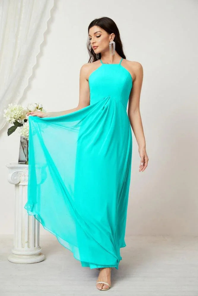 Numbersea Chiffon Halter Bridesmaid Dresses Long A-Line Formal Evening Dress 2805 by numbersea
