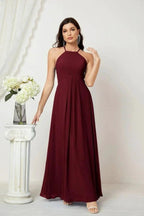 Numbersea Chiffon Halter Bridesmaid Dresses Long A-Line Formal Evening Dress 2805 by numbersea