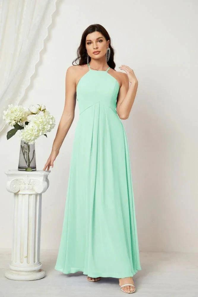 Numbersea Chiffon Halter Bridesmaid Dresses Long A-Line Formal Evening Dress 2805 by numbersea