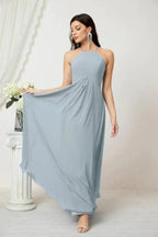 Numbersea Chiffon Halter Bridesmaid Dresses Long A-Line Formal Evening Dress 2805 by numbersea