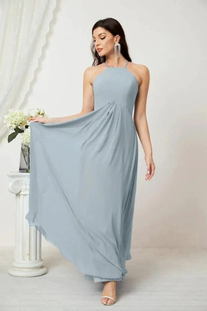 Numbersea Chiffon Halter Bridesmaid Dresses Long A-Line Formal Evening Dress 2805 by numbersea