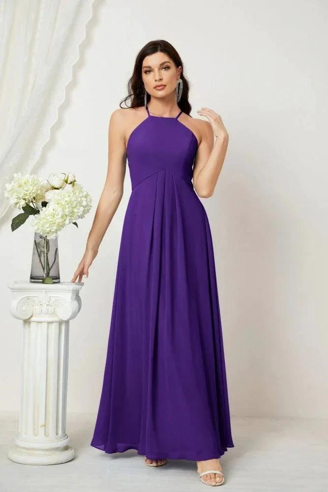 Numbersea Chiffon Halter Bridesmaid Dresses Long A-Line Formal Evening Dress 2805 by numbersea
