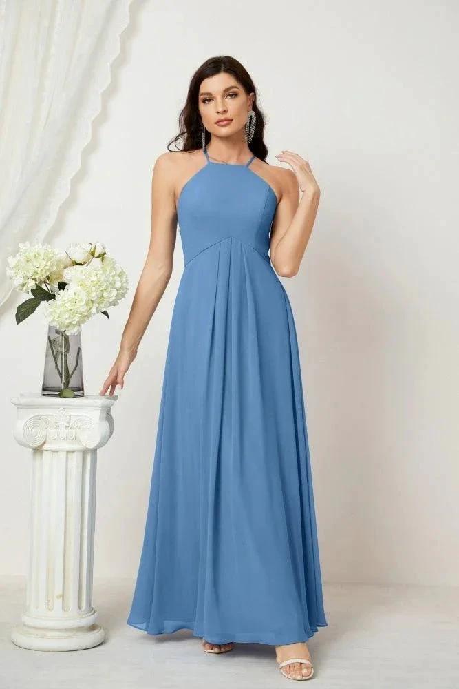 Numbersea Chiffon Halter Bridesmaid Dresses Long A-Line Formal Evening Dress 2805 by numbersea
