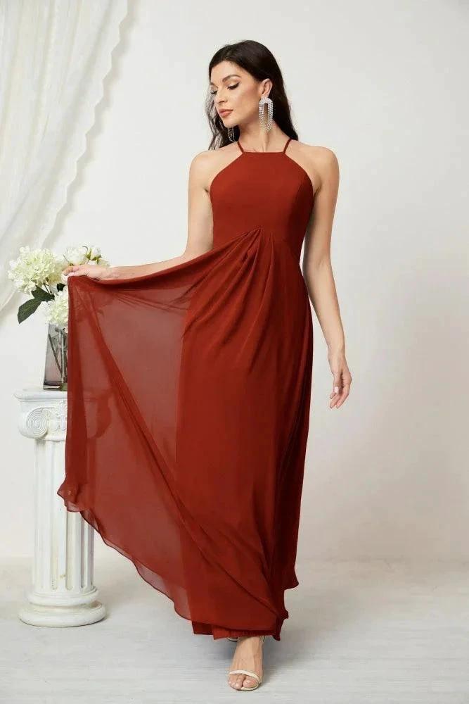 Numbersea Chiffon Halter Bridesmaid Dresses Long A-Line Formal Evening Dress 2805 by numbersea