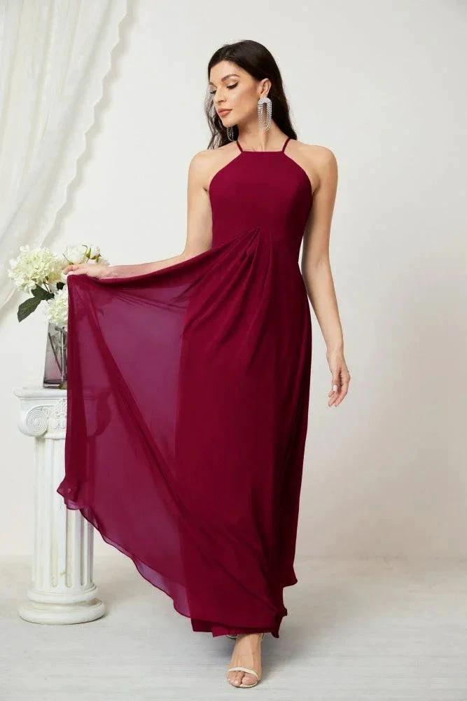 Numbersea Chiffon Halter Bridesmaid Dresses Long A-Line Formal Evening Dress 2805 by numbersea