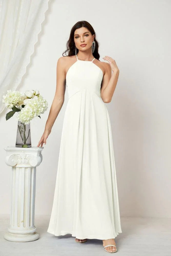 Numbersea Chiffon Halter Bridesmaid Dresses Long A-Line Formal Evening Dress 2805 by numbersea