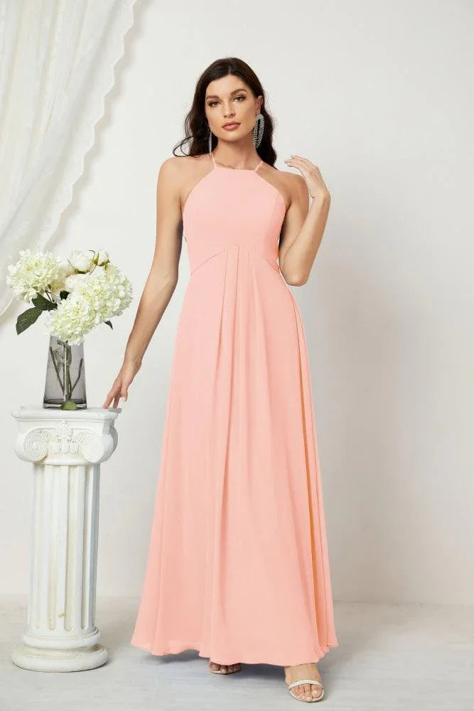 Numbersea Chiffon Halter Bridesmaid Dresses Long A-Line Formal Evening Dress 2805 by numbersea