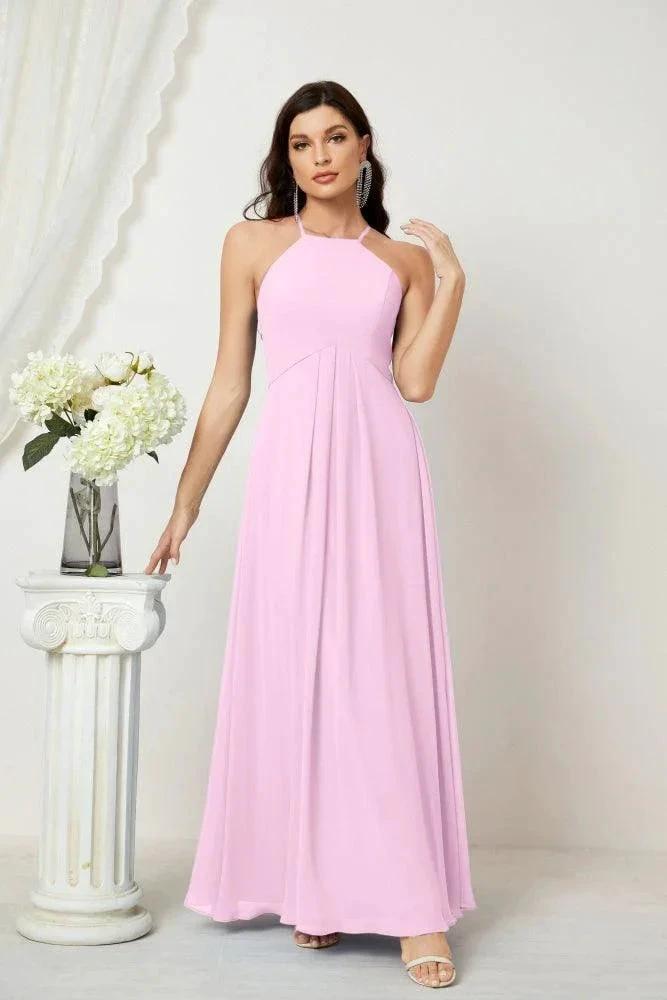 Numbersea Chiffon Halter Bridesmaid Dresses Long A-Line Formal Evening Dress 2805 by numbersea