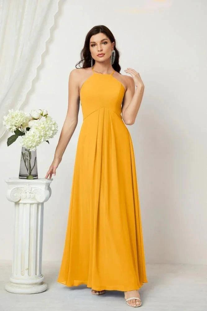 Numbersea Chiffon Halter Bridesmaid Dresses Long A-Line Formal Evening Dress 2805 by numbersea
