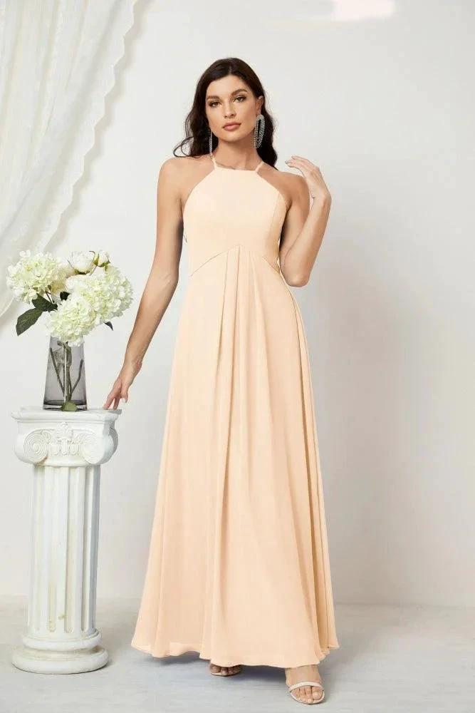 Numbersea Chiffon Halter Bridesmaid Dresses Long A-Line Formal Evening Dress 2805 by numbersea