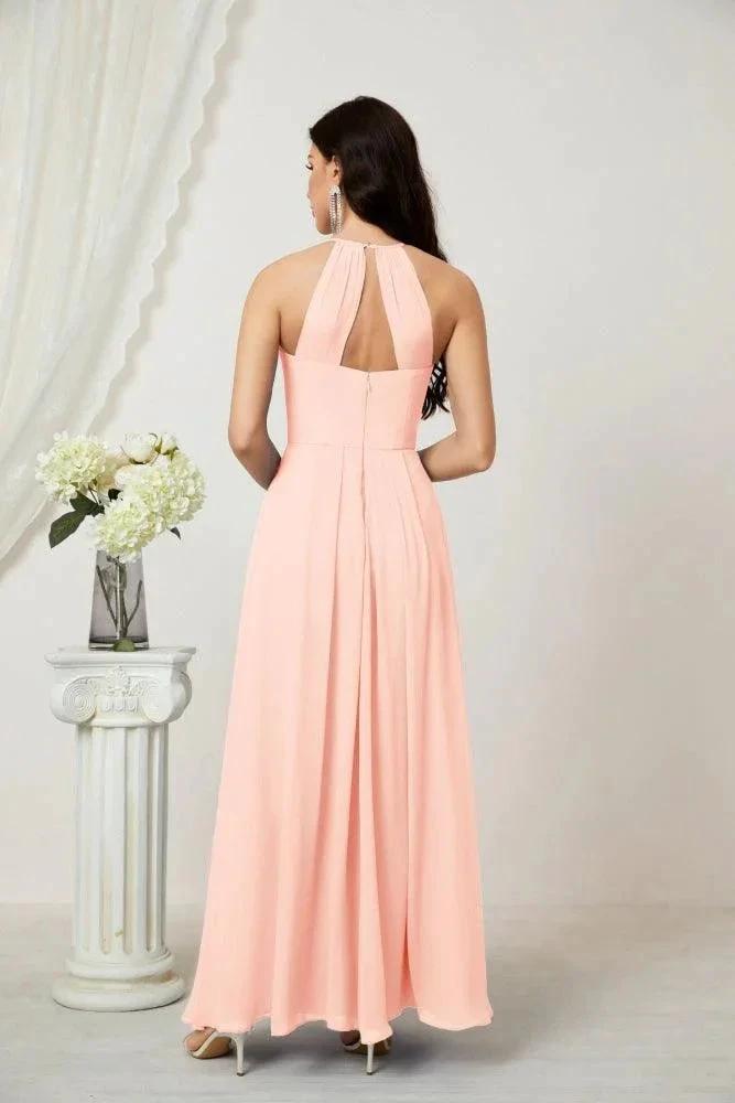 Numbersea Chiffon Halter Bridesmaid Dresses Long A-Line Formal Evening Dress 2805 by numbersea