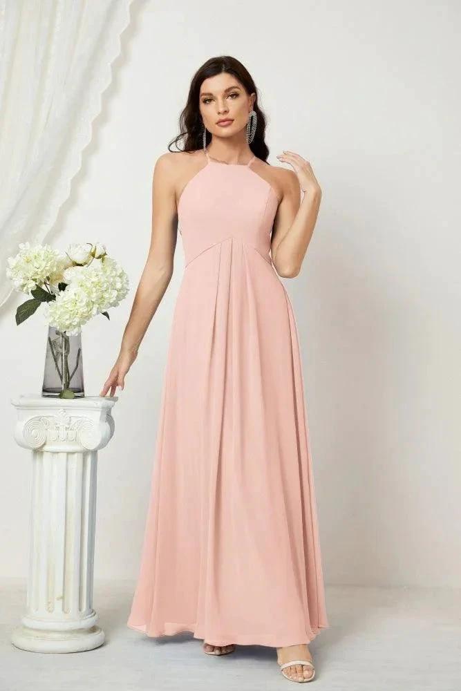 Numbersea Chiffon Halter Bridesmaid Dresses Long A-Line Formal Evening Dress 2805 by numbersea