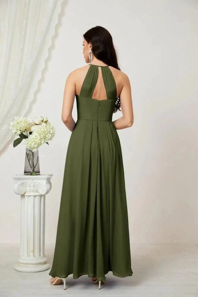 Numbersea Chiffon Halter Bridesmaid Dresses Long A-Line Formal Evening Dress 2805 by numbersea